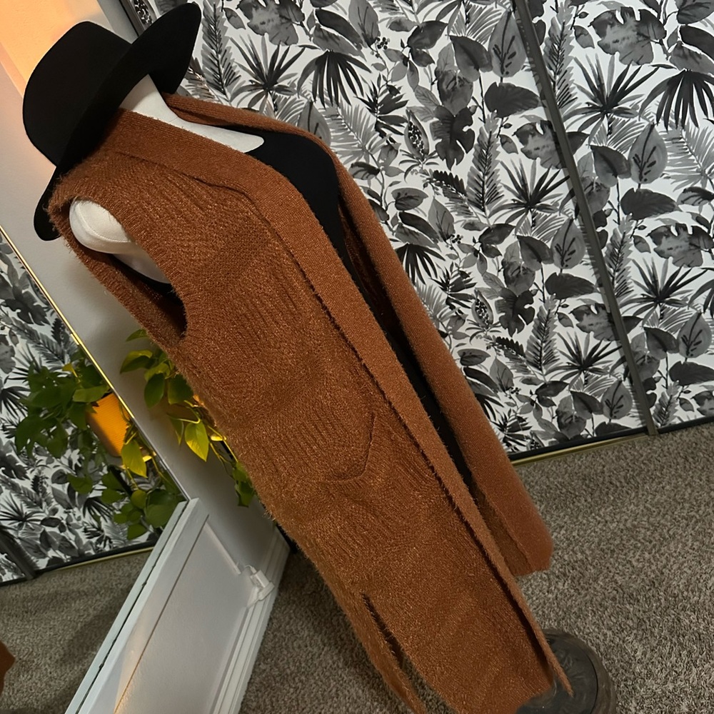 Chic Tan Sleeveless Long Vest